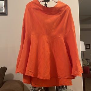 Orange Pleated Linen Skirt